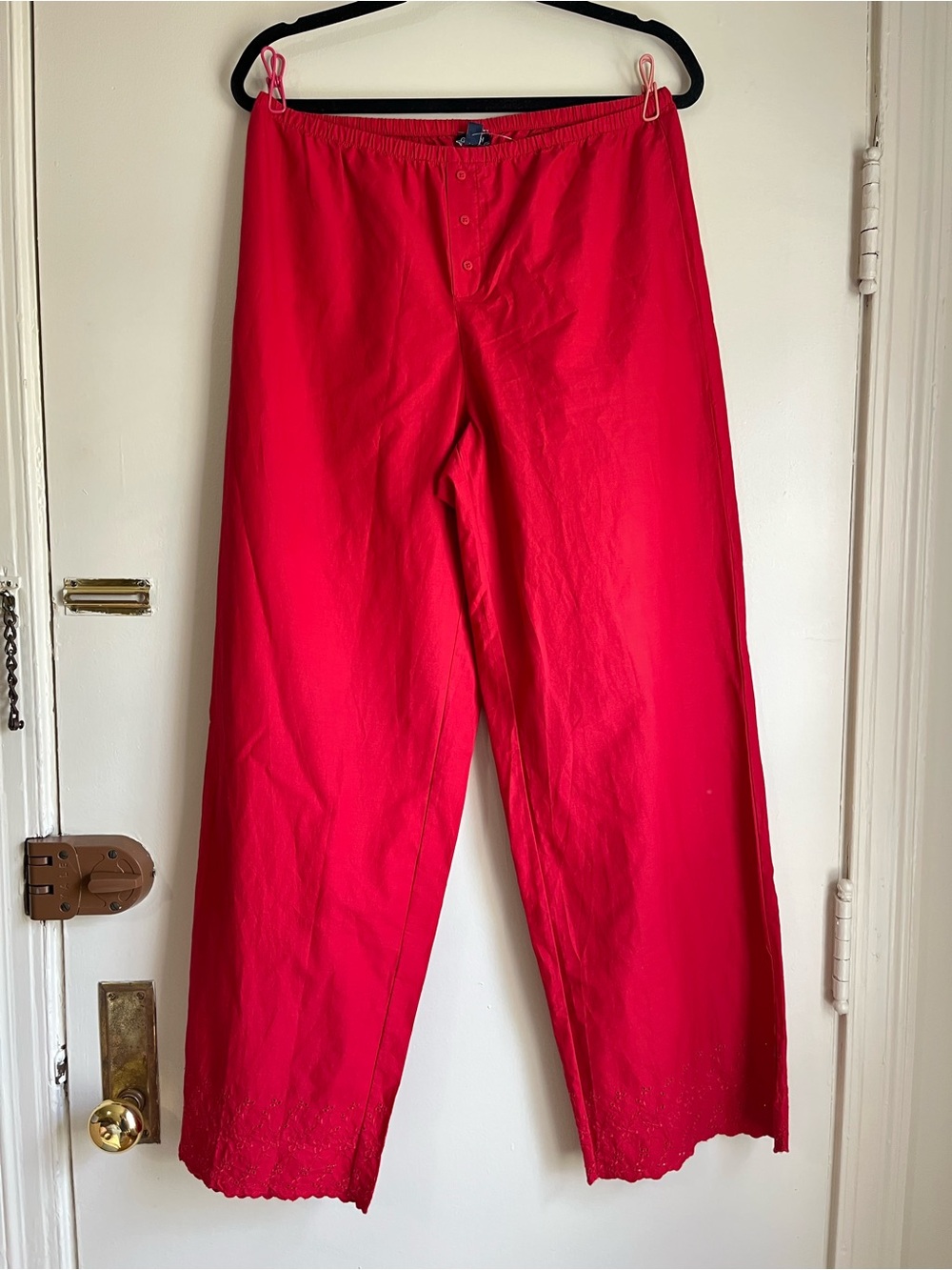 NWOT GAP Body Red 100% Cotton Pull-On Pants with Eylet Detail Bottom